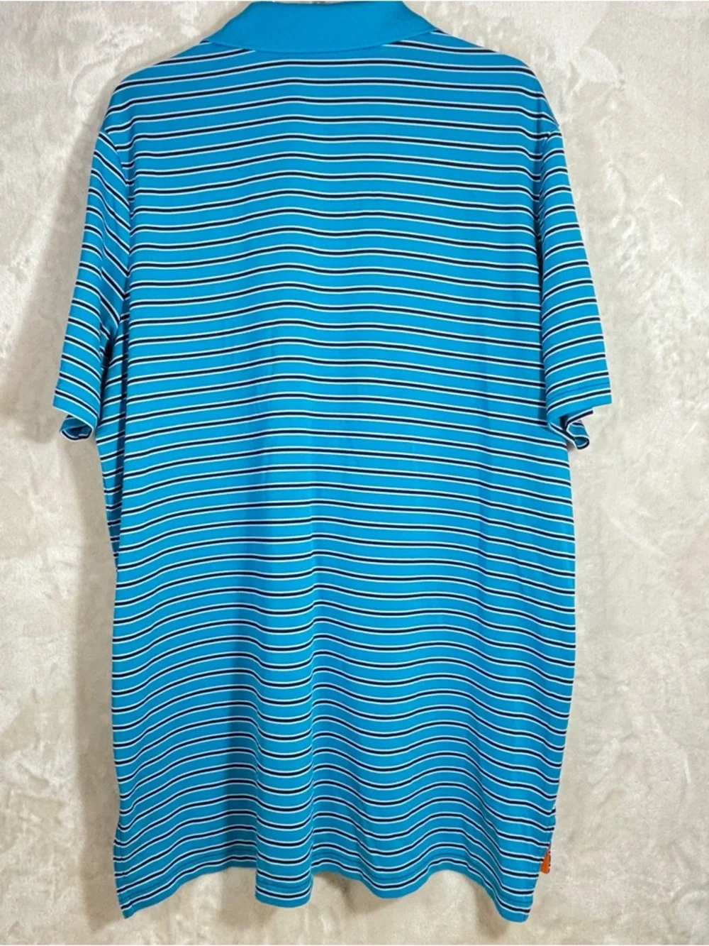 Ralph Lauren RLX Men's Blue Striped Golf Polo with Navy and White Accents SZ-XL